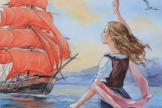 Ilustração para a história de Alexander Grin Scarlet Sails